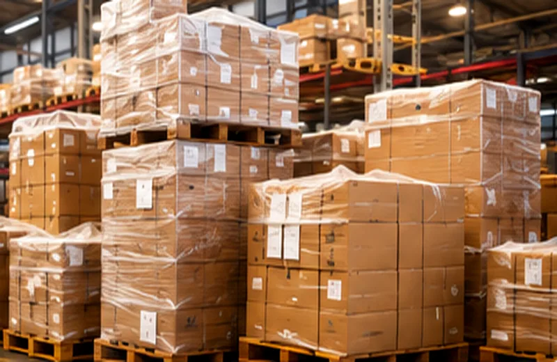 Pallet di scatole pronti per il ritiro durante una liquidazione
