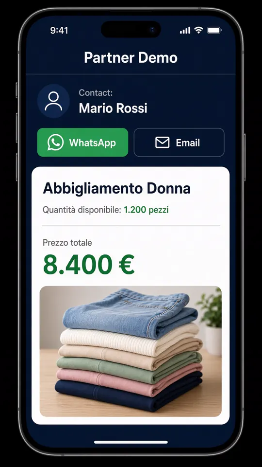 Smartphone con scheda white-label cliente DEMO