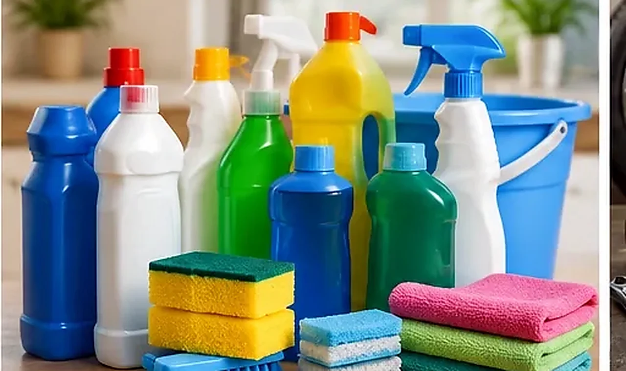 Logistica stock prodotti pulizia casa con detergenti confezioni e accessori per la casa