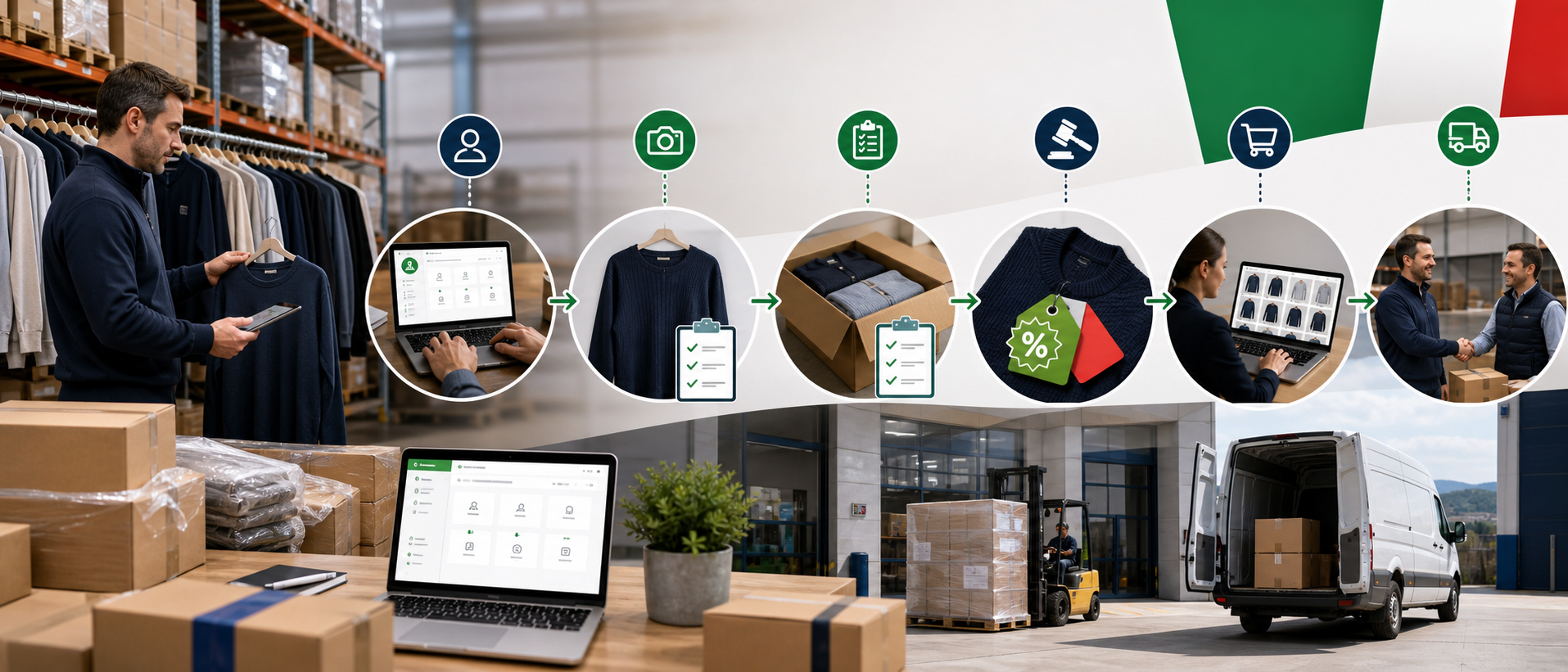 Tentata vendita stock B2B con merce in magazzino, pubblicazione online e buyer interessato